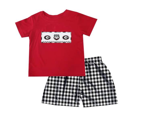 MOQ 8 pcs Custom Style Red Georgia Boy Shorts Set