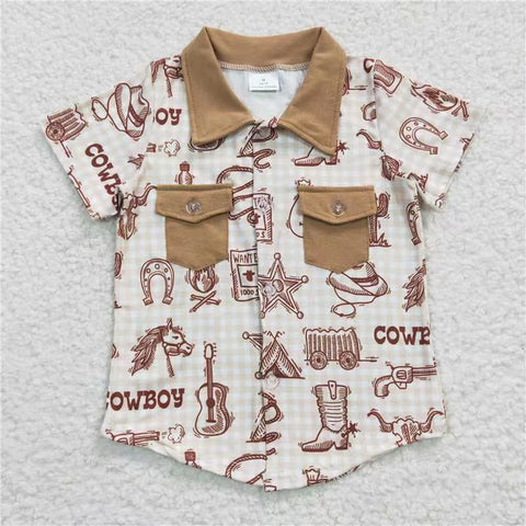 BT0148 Western Cowboy  Pockets Short Sleeves Buttons Boy's Shirt