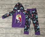 Halloween Bull Purple Hoodie Boy's Set