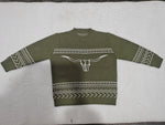 BT0178 Western Skull Bull Dark Green Knit Sweater