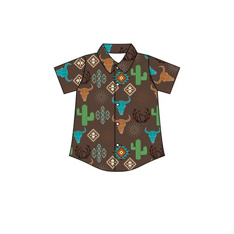 Preorder Western Cactus Brown Short Sleeves Buttons Boy's Shirt