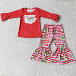 Deadline 10.15 SALE 6 C6-17 Christmas Friends Red Stripe Print Green animal Girl's Outfits