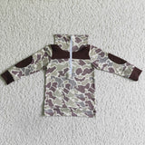 Camo Brown Pullover With Zipper Long Sleeves Boy's Shirt Top