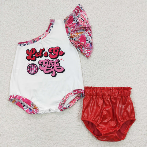 GBO0146 Let's Go Howdy Red Leather 2 pcs Girl's Bummie Set