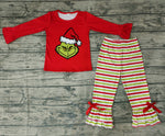 GLP0193 Boutique Christmas Red Stripe Girl's Set