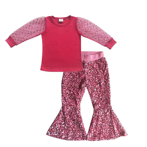 GLP0424 Fashion Pink Shiny Sequin Girl's Set