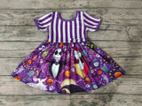 GSD0108 Halloween Pumpkin Purple Skull Stripe Girl's Dress