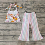 GSPO0580 Summer Smile Colorful Stripe Girl's Set Ribbed Fabric