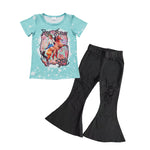 GSPO0596 RIDE SALLY Denim Black Jeans 2 Pcs Girl's Set