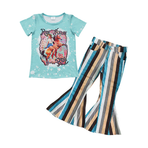 GSPO0599 RIDE SALLY Stripe Jeans 2 Pcs Girl's Set