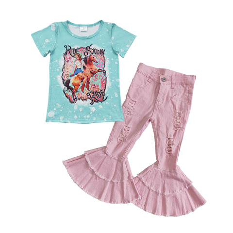 GSPO0600 RIDE SALLY Light Pink Jeans 2 Pcs Girl's Set