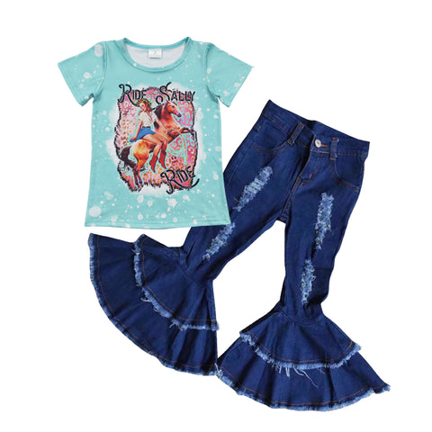 GSPO0601 RIDE SALLY Blue classic Jeans 2 Pcs Girl's Set