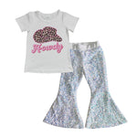 GSPO0623 Fashion HOWDY White Shiny Sequin Girl's Set