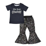 GSPO0624 Fashion HOWDY Black Shiny Sequin Girl's Set