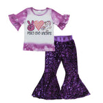 GSPO0629 Fashion Peace Love Unicorns Purple Shiny Sequin Girl's Set