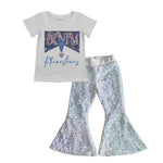 GSPO0632 Fashion Denim White Shiny Sequin Girl's Set