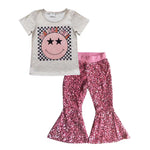 GSPO0633 Fashion MAMA'S GIRL Pink Shiny Sequin Girl's Set