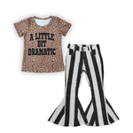 GSPO0640 A little bit dramatic Leopard Black Stripe Jeans 2 Pcs Girl's Set