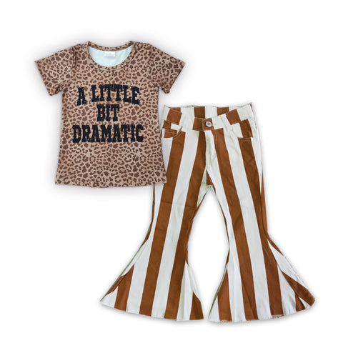 GSPO0641 A little bit dramatic Leopard Stripe Jeans 2 Pcs Girl's Set