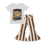 GSPO0650 GOOD Vibes Stripe Jeans 2 Pcs Girl's Set