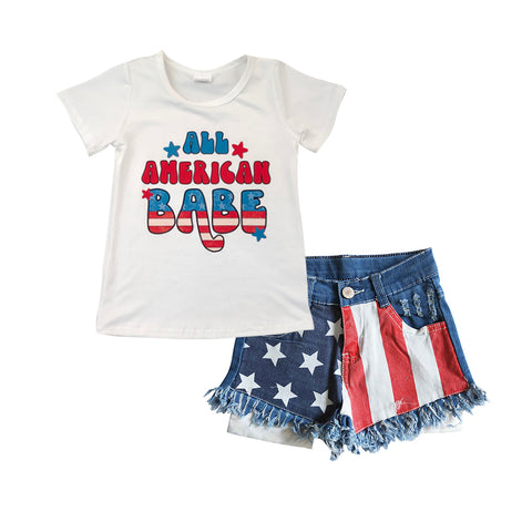 Preorder GSSO0331 All American Babe Star Denim Shorts 2 Pcs Girl's Set