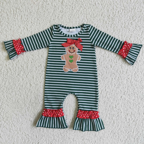 Christmas Gingerbread Green Stripe With Bow Girl's Romer