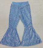 P0111 Boutique Sky Blue Shiny Sequin Pants