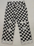 P0122 Black Plaid Denim Boy's Girl's Pants Jeans