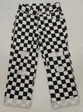 P0122 Black Plaid Denim Boy's Girl's Pants Jeans