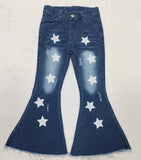 P0127 Western Fashion Star Blue Denim Flared Girl's Pants Jeans