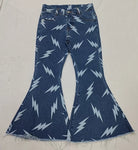 P0128 Fashion Lightning Blue Denim Flared Girl's Pants Jeans