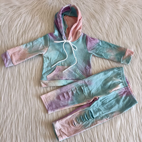 Girls Tie Dye Fashion Hoodie Suit