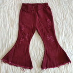 Fashion Red Wine Ripped Jeans Denim Pants