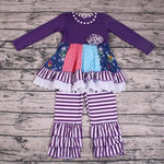 Boutique Ruffles Flowers Purple Stripes With Lace