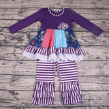 Boutique Ruffles Flowers Purple Stripes With Lace