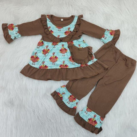 Turkey Brown GOBBLE Ruffles With Pocket Outfits