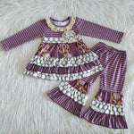 SALE 6 A31-28 Boutique Ruffles Flowers Purple Stripes With Lace