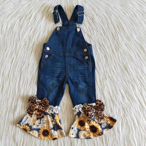 P0028 Fashion Sunflower Denim Overalls Jeans