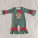 SALE 6 C10-6 Christmas Gingerbread Green Stripe With Bow Girl's Romer