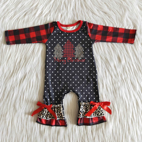 Merry Christmas Baby Girl Res Plaid Romper