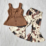 A18-12 Brown Cow Sleeveless Bow With Buttons Outfits