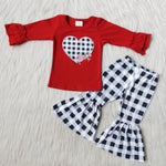Valentine's Day Embroidery Red Love Plaid Set