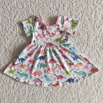 Aa-10 Pink Dinosaur Short Sleeves Girl's dress