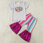 SALE C5-24 Stay Wild Pink Sequins Stripe Girl's Outfits