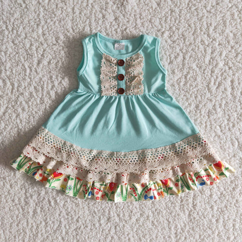 Baby Sleeveless Sky Blue With Lace Dress