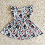 B13-2 Cartoon Blue Short Sleeves mouse Girl's dress