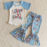 SALE B12-14 Love to read blue Reading girl's set