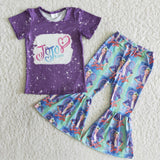 SALE B9-23 Purple Short Sleeves Tie Dry Girl's Set