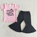 SALE B8-15 Wonderfully Pink Short Sleeves Black Pants Set