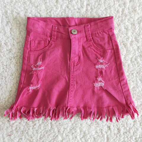Summer Kids Pink With Tassel Fashion Denim Girl's Skirt